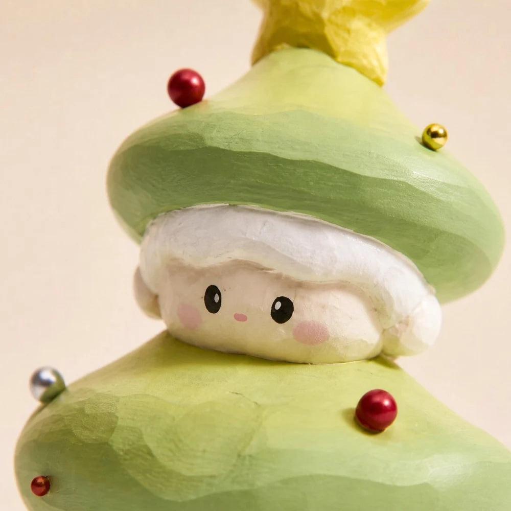 Close detail of handmade wooden Christmas tree ornament texture