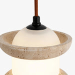 Cargar imagen en el visor de la Galería, Close view of travertine stone pendant light with warm LED glow