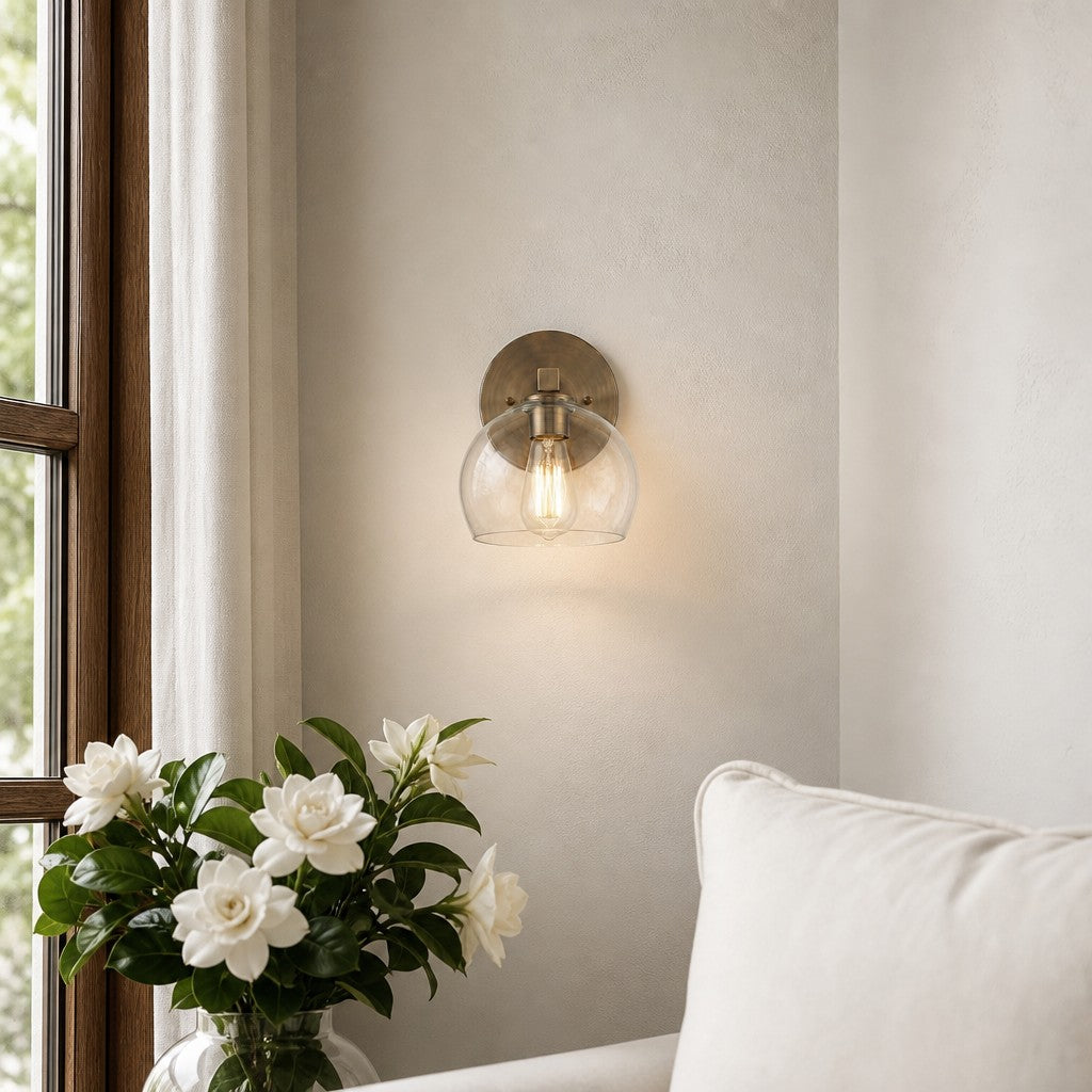 Auruca Globe Wall Light Bellflower Inspired Shape - Minimalist Metal Glass Sconce for Living Room