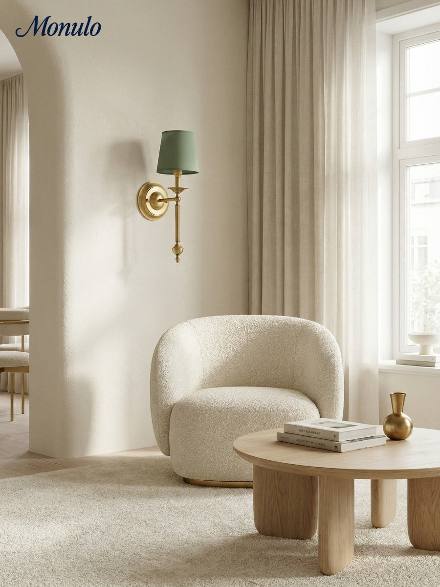 Rowan Fabric Shade Wall Sconce in Antique Copper - Vintage Luxury Light for Interiors