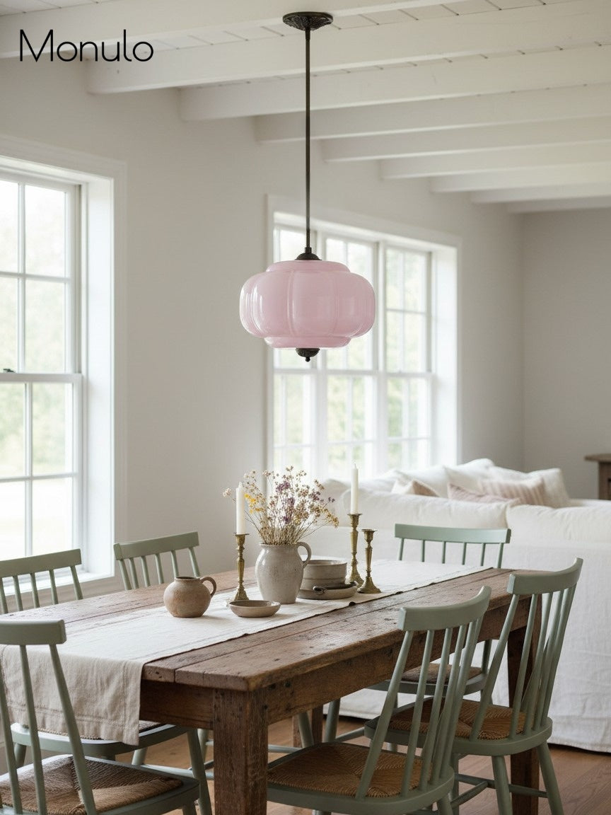 Vintage Milk Glass Semi Flush Mount Eloise Pendant Light