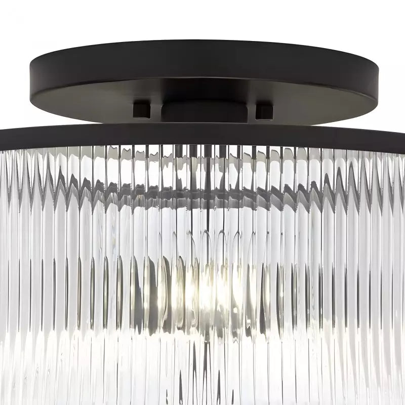 Rivora Vintage Ribbed-Glass Drum Flush Ceiling Light for Living Room