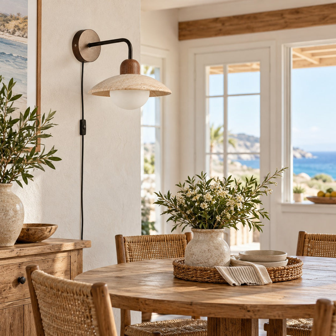 Travertine Disc Plug-In Wall Lamp