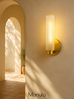 Load image into Gallery viewer, Rivora Fluted Glass Tube Sconce - Classic Ribbed Vanity Lighting
