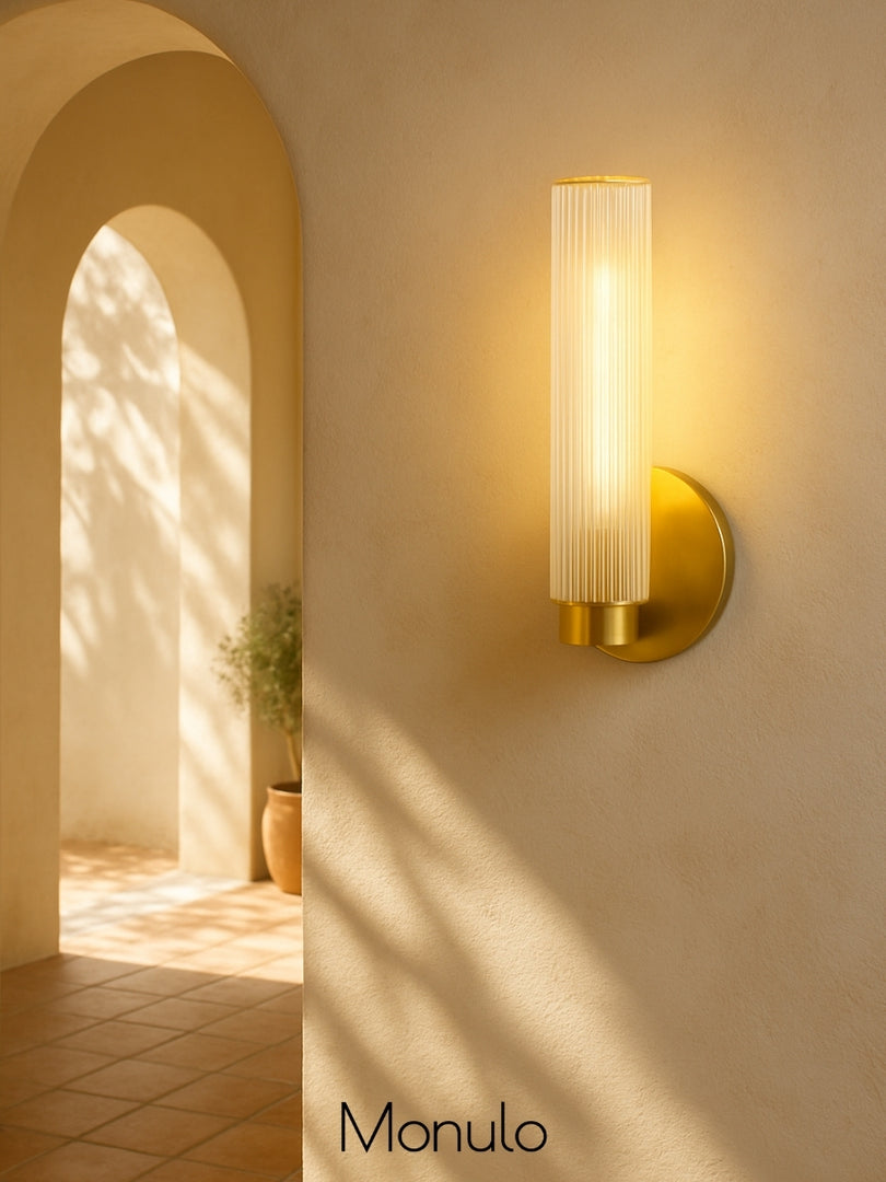 Rivora Fluted Glass Tube Sconce - Classic Ribbed Vanity Lighting