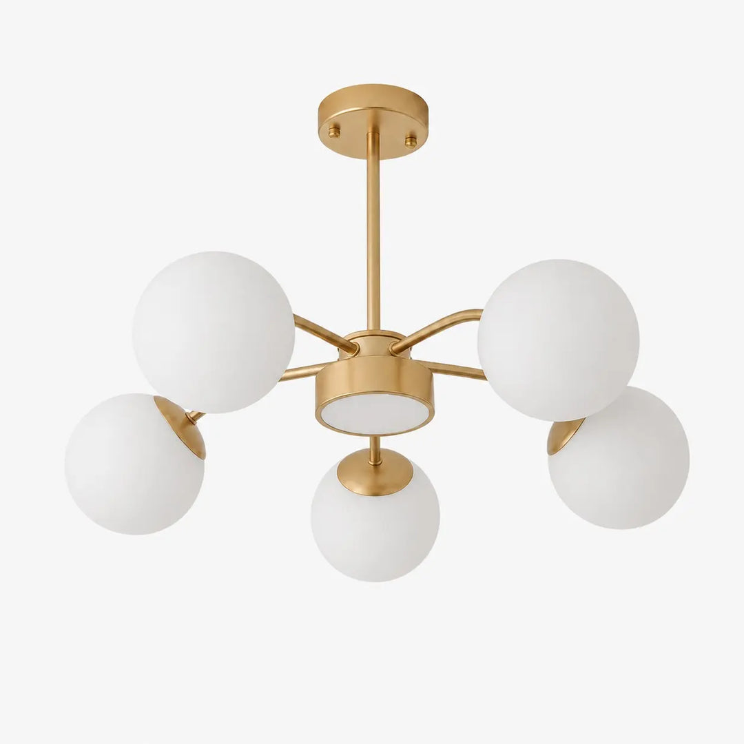 Modern milk glass chandelier with 5 lights in Gold