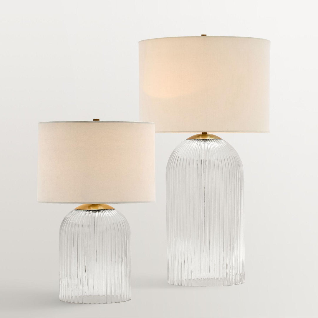 Lámpara de mesa Bravira de vidrio acanalado - Iluminación moderna con pantalla de lino