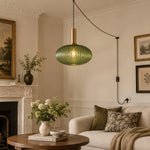 Charger l'image dans la visionneuse de galerie, Retro ribbed glass plug-in pendant light in a home interior