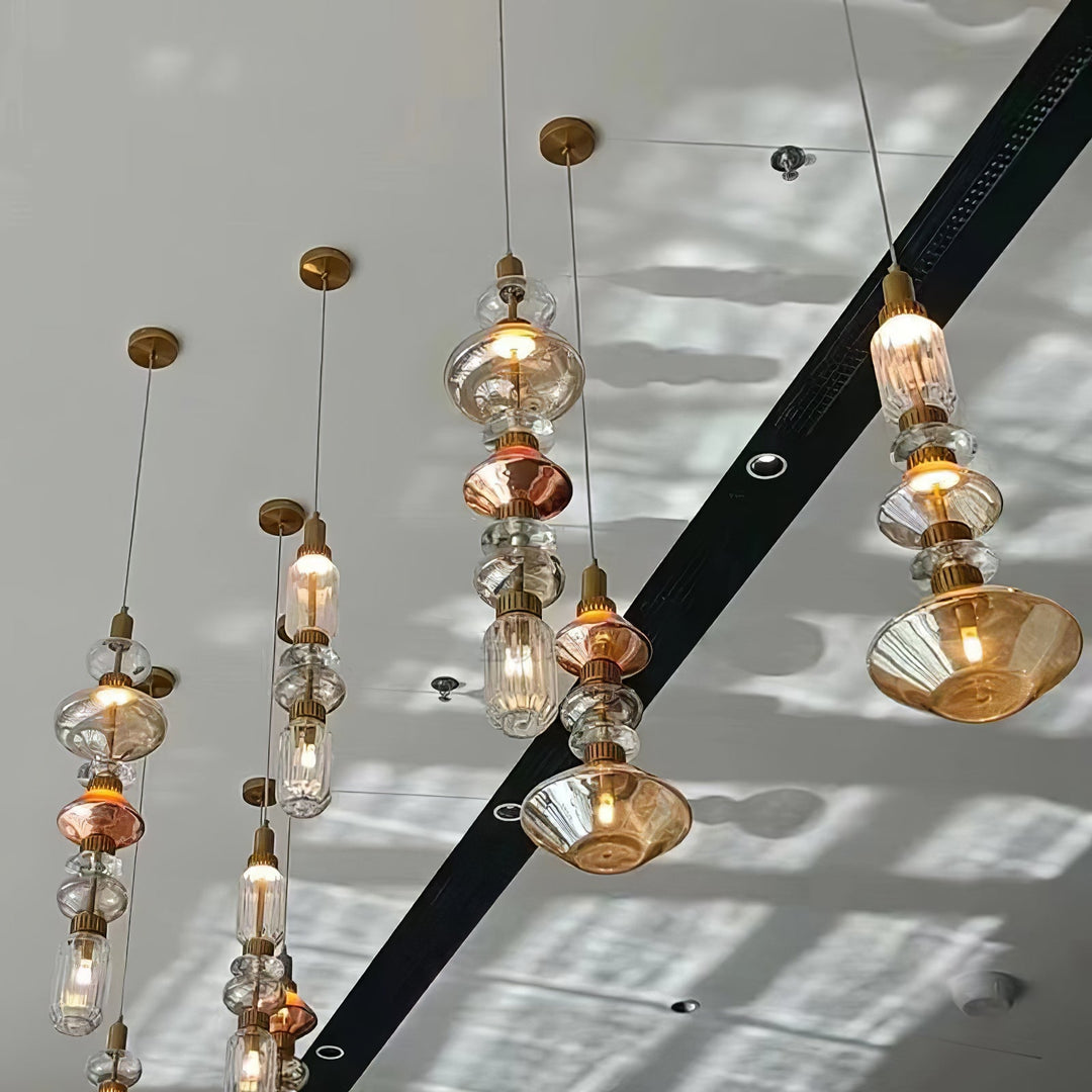 Suspension contemporaine - Fer, métal, verre, or, marron, résistante à l'humidité