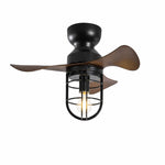 Cargar imagen en el visor de la Galería, 22 inch black flush mount ceiling fan light with cage shade and remote