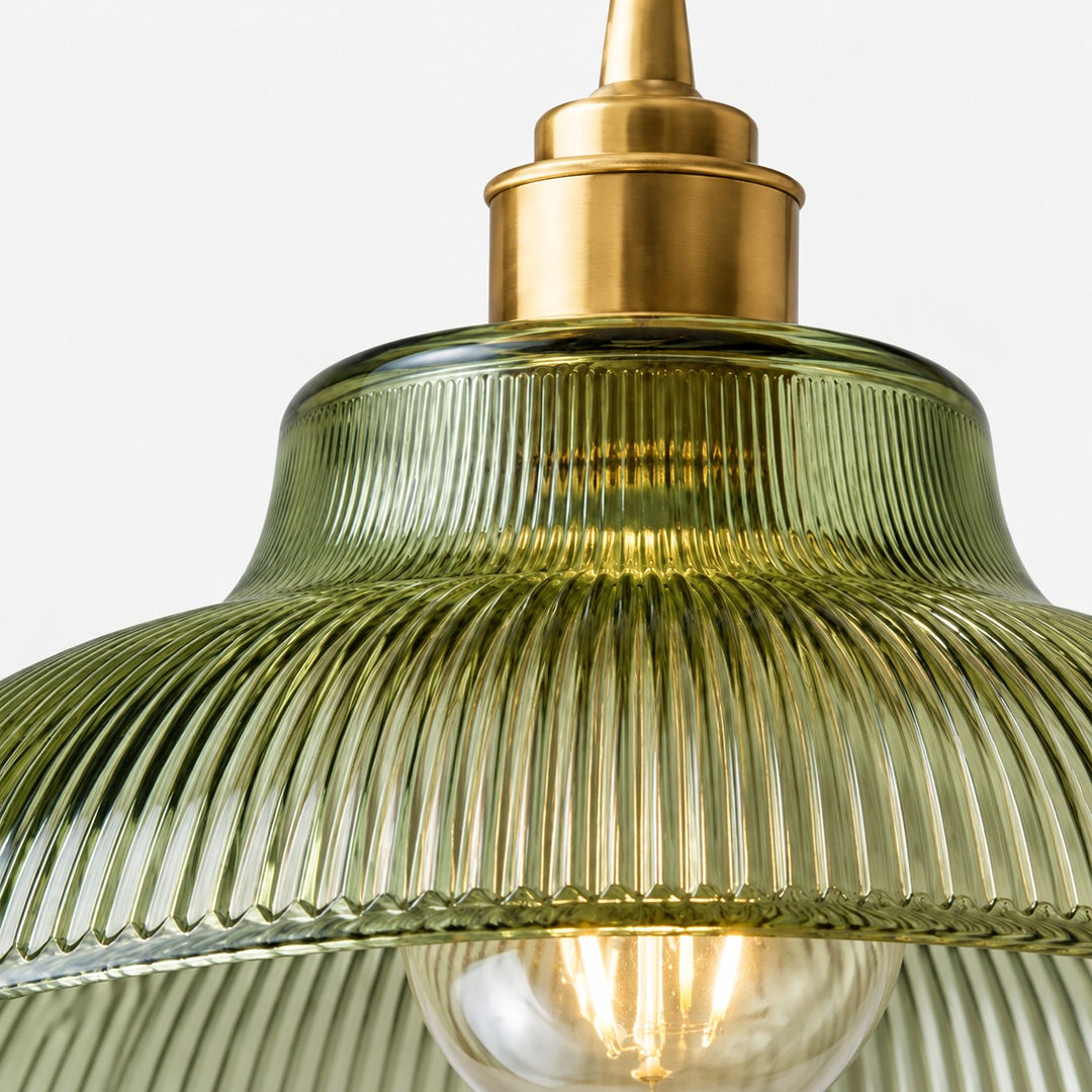 Vintage Ribbed Glass Shade Plug‑in Swag Pendant Light - Hanging Lamp for Dining and Living Room
