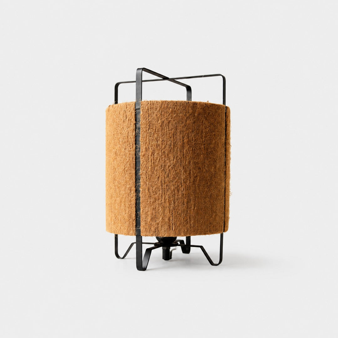 coffee fabric woven LED table lamp on gray background