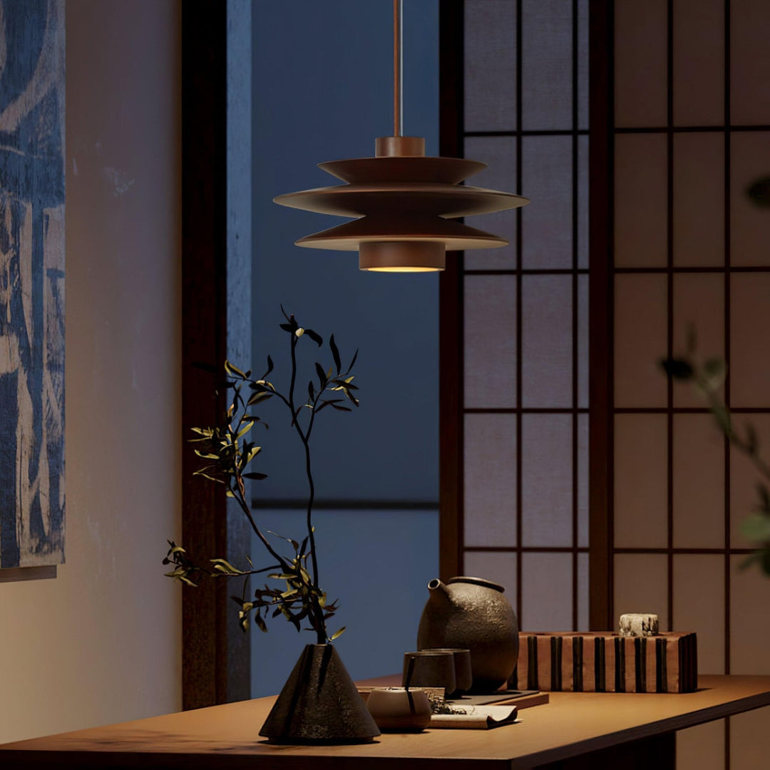 Layered Wood Plug-In Swag Pendant