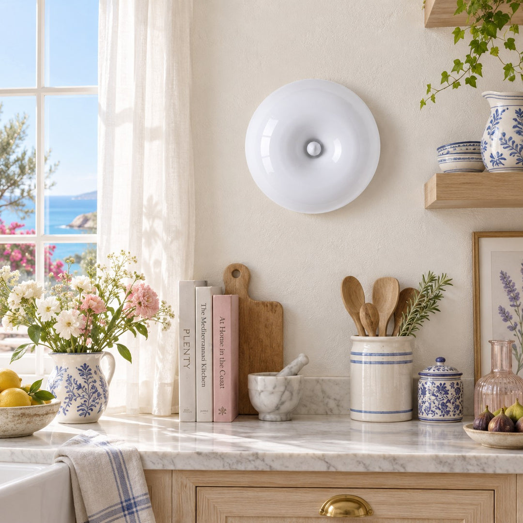 Round Disc Centre Button Blown Glass Wall Light