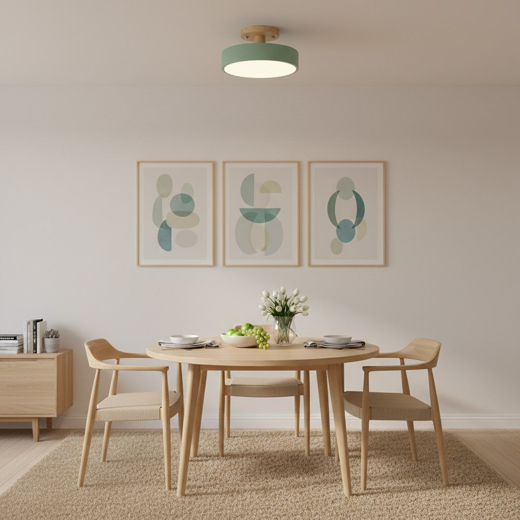 Lámpara de Techo Redonda Macaroq – Madera y Acrílico Modernos para Dormitorio