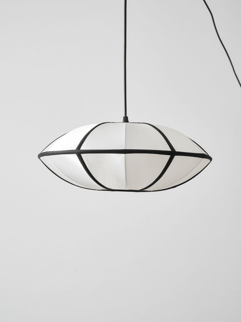 Black Metal White Fabric Plug-In Swag Pendant