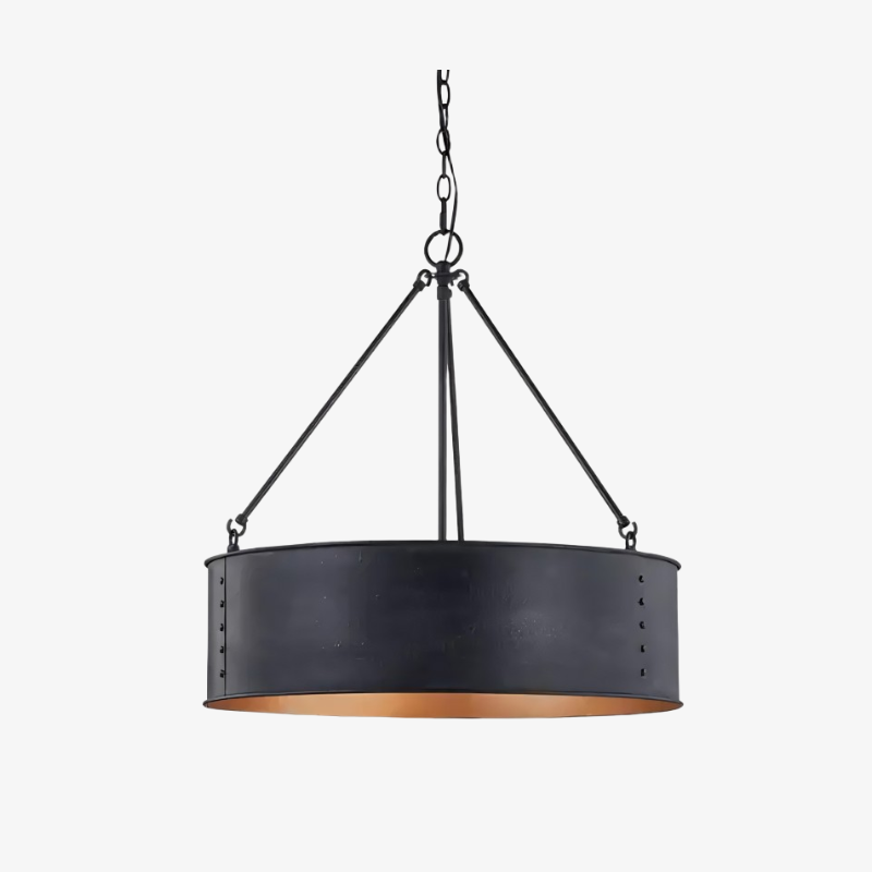 Dravik Contemporary Industrial Drum Pendant - Black Metal Pendant for Living or Dining Room U06