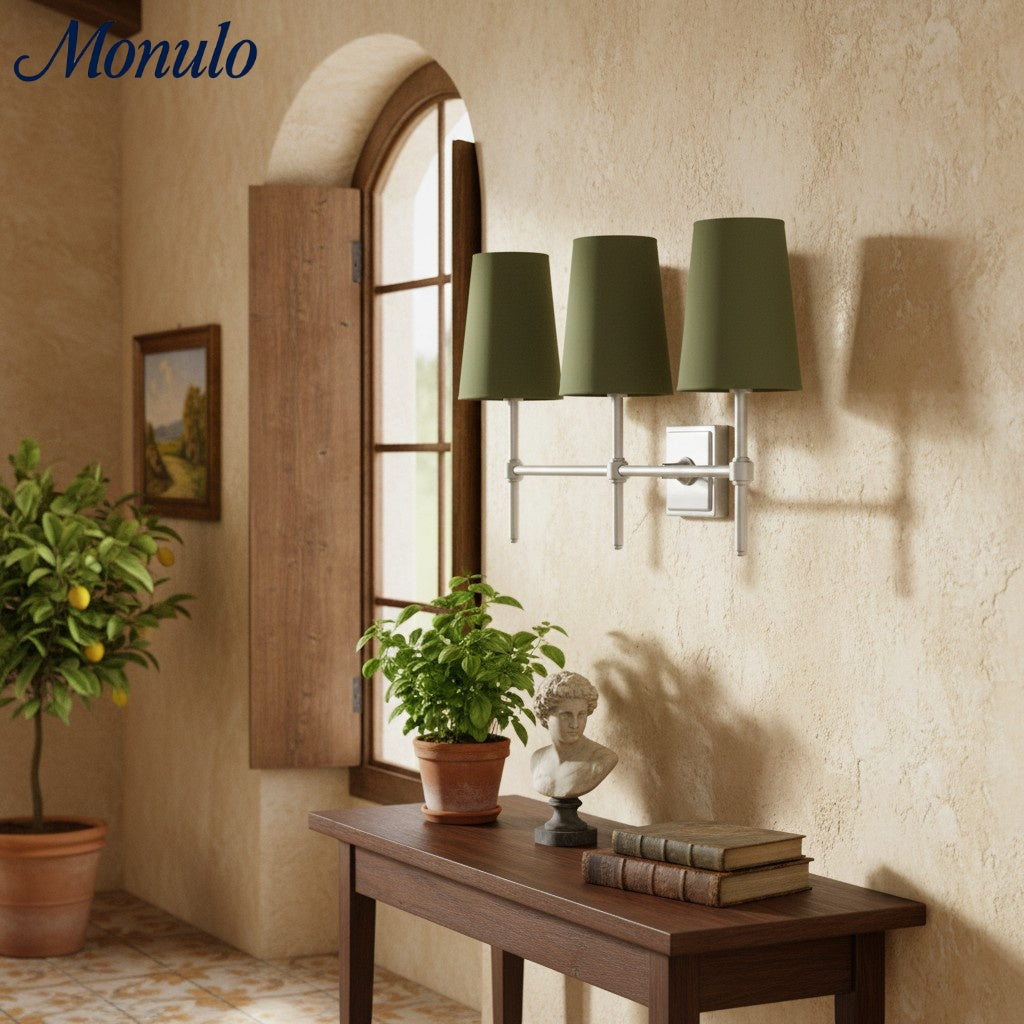 Rowan Elegant White-Linen Shade Wall Lamp – Retro Metal Wall Light for Bedroom & Hallway