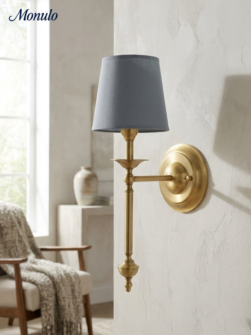 Aplique de pared con pantalla de tela Rowan en cobre antiguo: lámpara vintage de lujo para interiores 