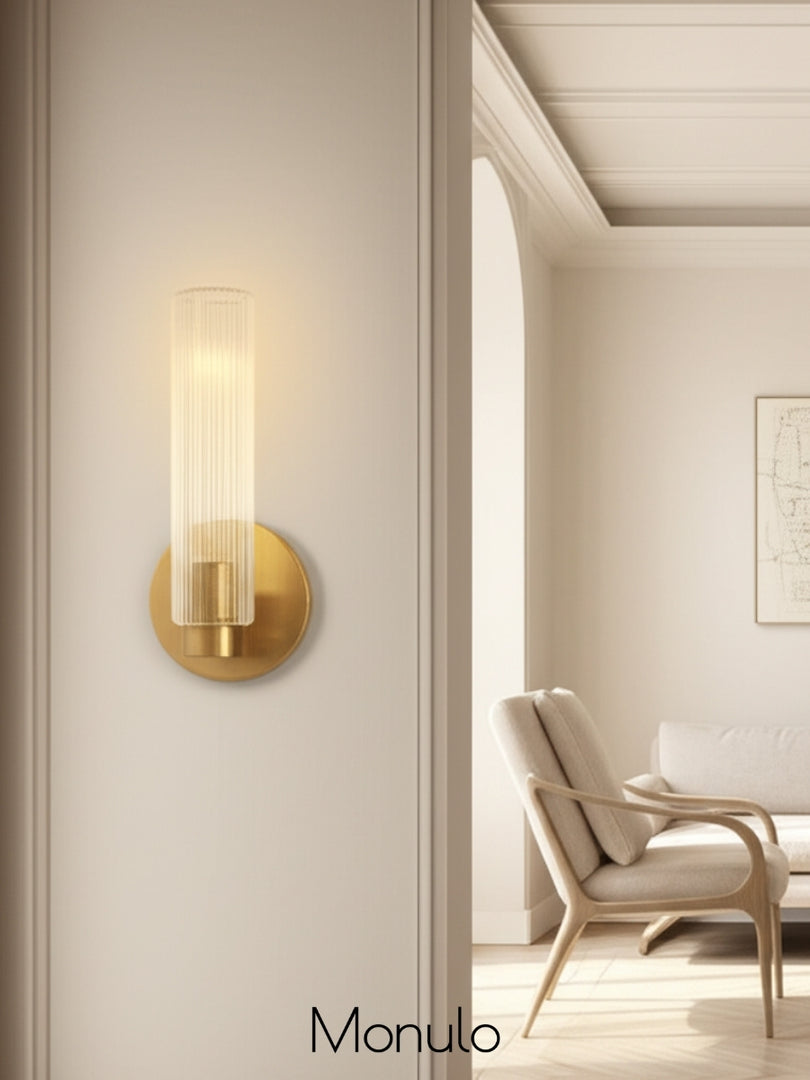 Rivora Fluted Glass Tube Sconce - Classic Ribbed Vanity Lighting