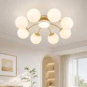 Milk glass ceiling light installed in a living room