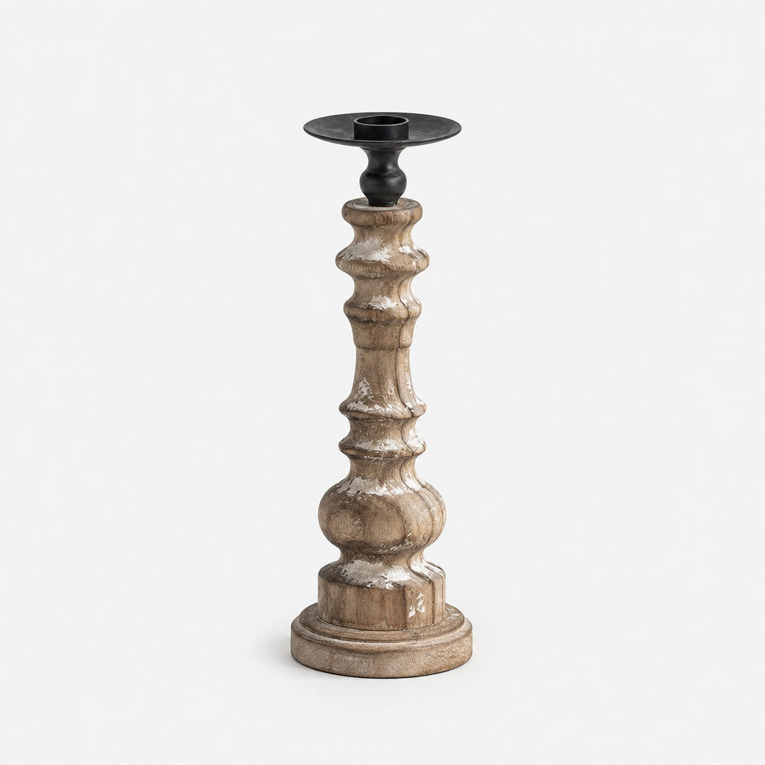 Short turned wood candlestick