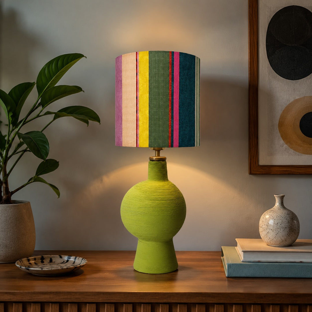 Abstract Multicolor table lamp on a side table