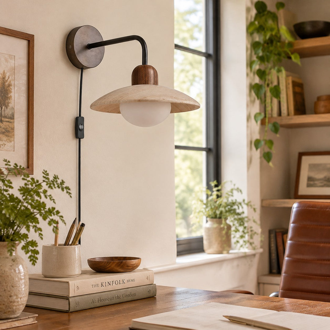 Travertine Disc Plug-In Wall Lamp