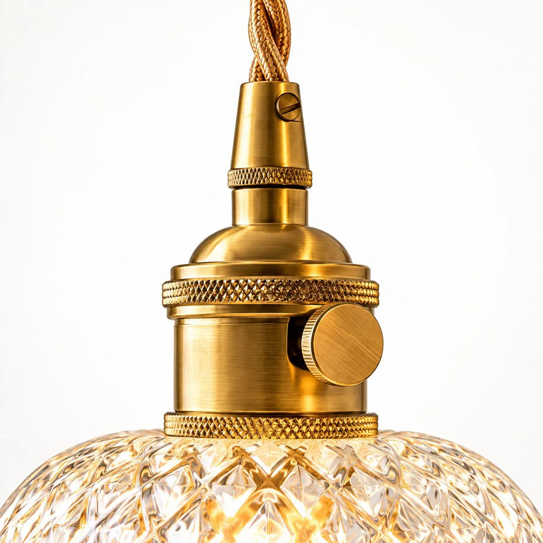 Vintage Brass Pineapple Glass Pendant Lamp