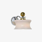 Charger l'image dans la visionneuse de galerie, White glass wall lamp with chrome arm and brass accent