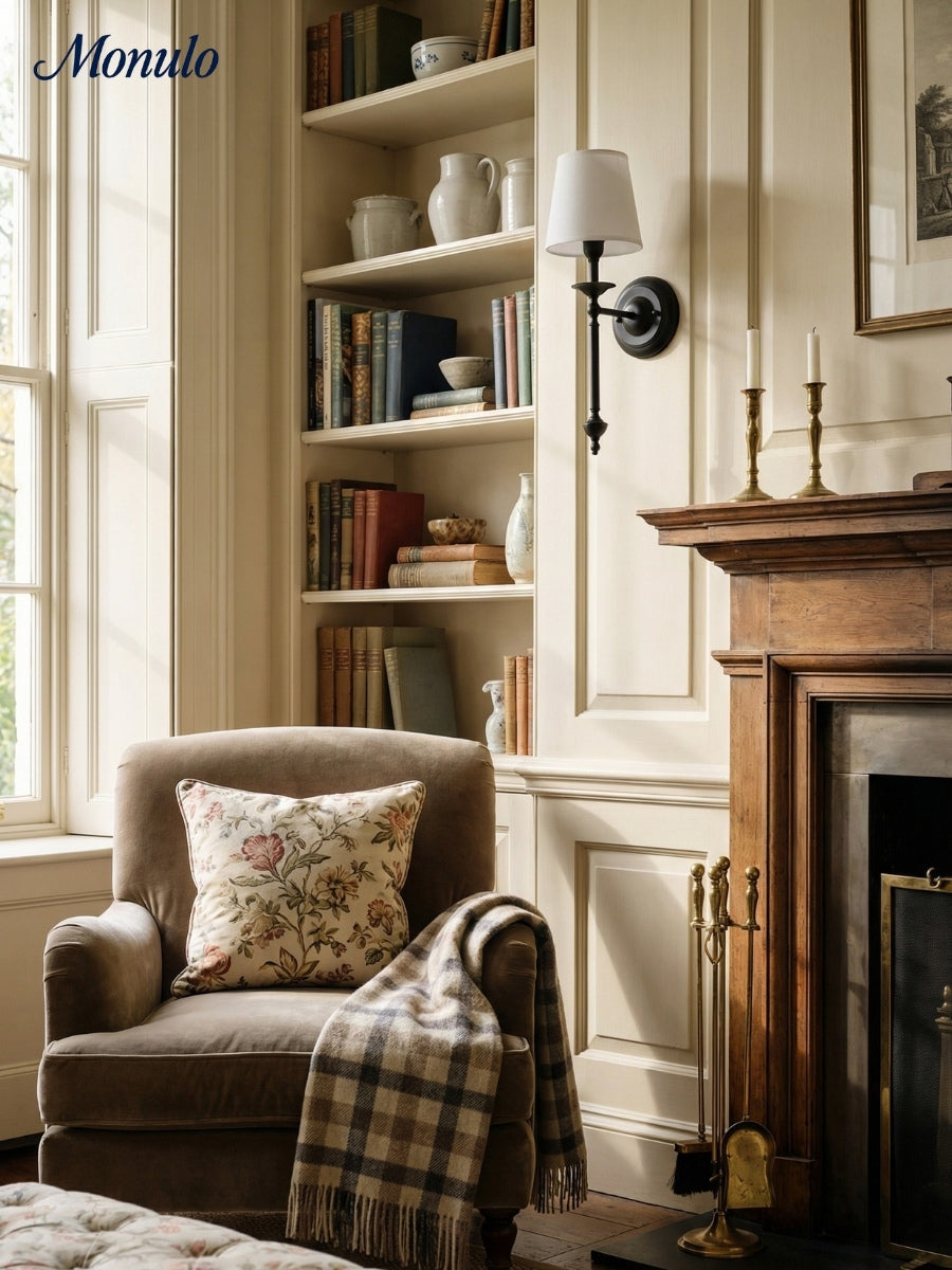 Rowan Fabric Shade Wall Sconce in Antique Copper - Vintage Luxury Light for Interiors