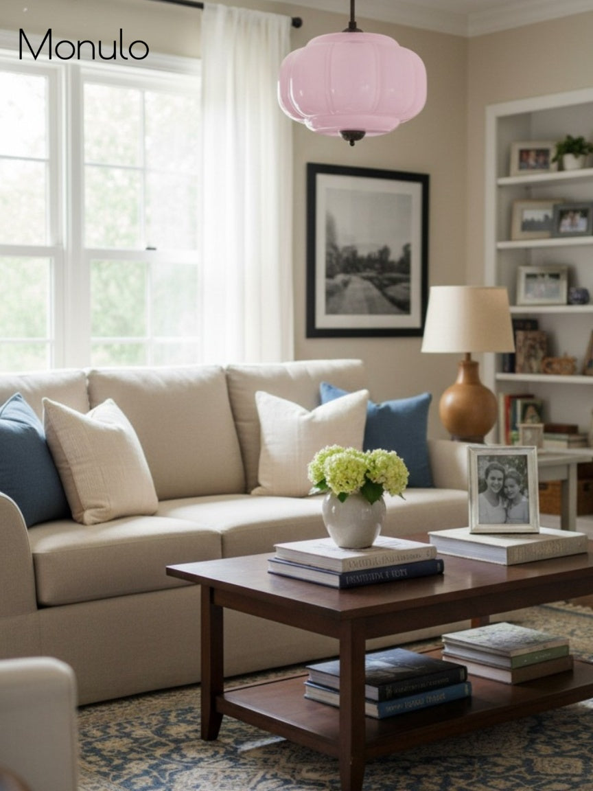 Vintage Milk Glass Semi Flush Mount Eloise Pendant Light