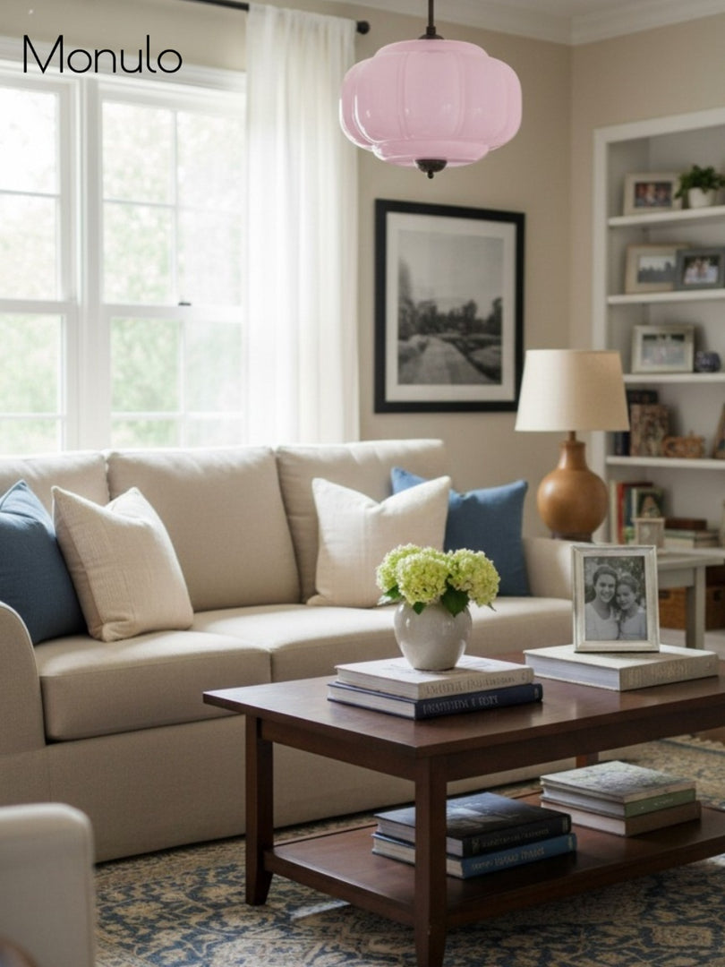 Vintage Milk Glass Semi Flush Mount Eloise Pendant Light