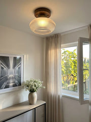 Lámpara de Techo Minimalista Soliro con Cúpula de Madera y Vidrio - Iluminación para Cocina y Sala de Estar