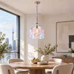 Bild in Gallery-Viewer laden, Vintage Glass Pendant Light with three metal finishes and blue or smoked glass - New2609-1024508 interior scene