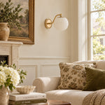 Charger l'image dans la visionneuse de galerie, Curved Brass Globe Shade Ribbed Glass Wall Sconce