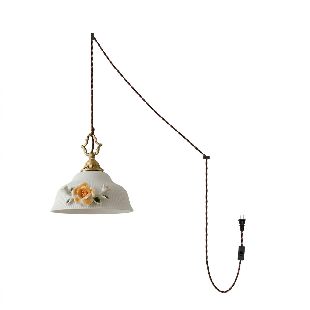 Raised Porcelain Floral Plug-In Swag Pendant
