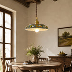 Bild in Gallery-Viewer laden, Ceramic pendant lamp installed above a rustic dining table in a warm room