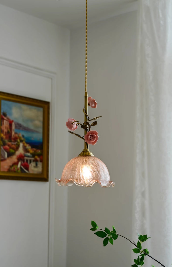 Lámpara colgante de cristal rosa Lalique