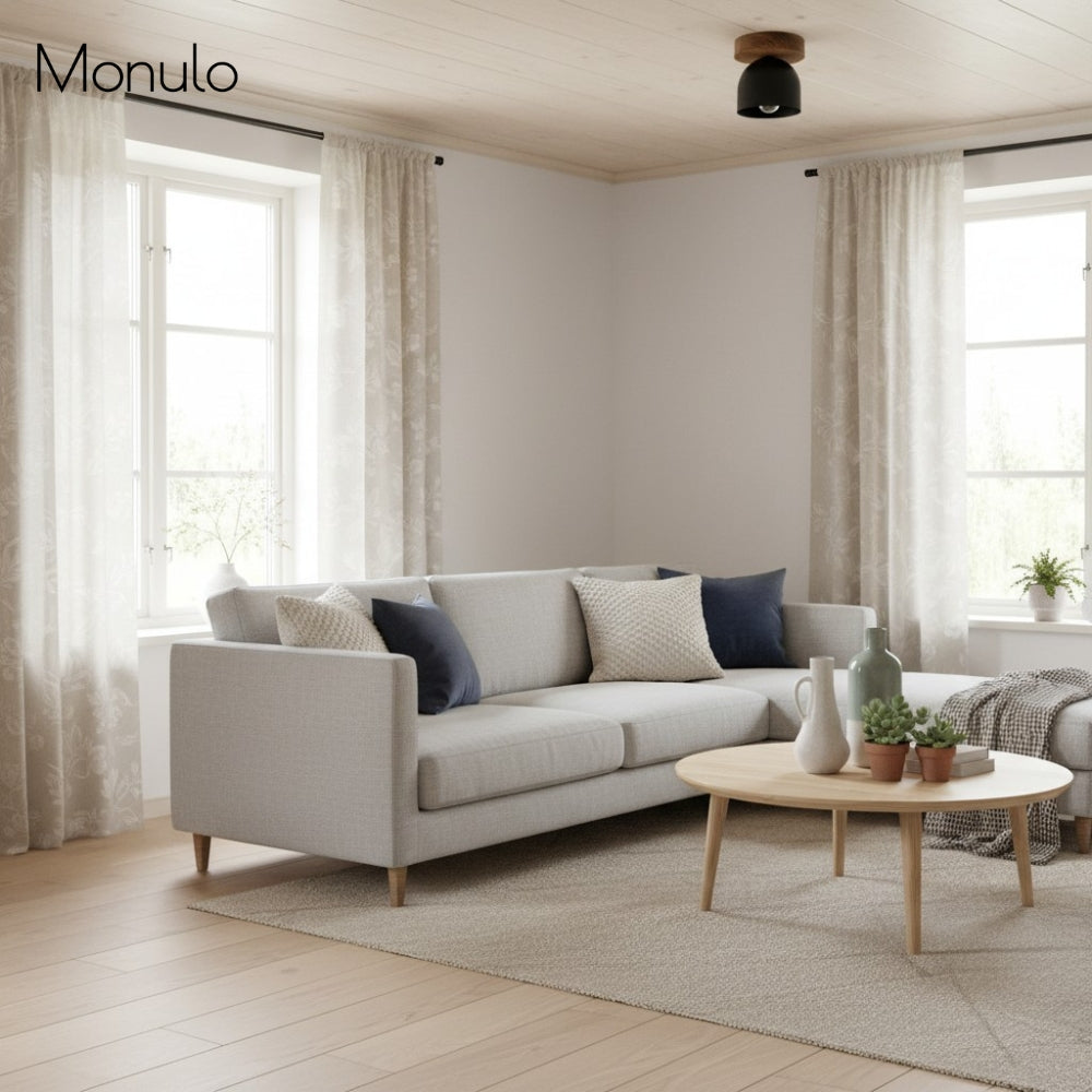 Metio Dome Scandinavian Oak Flush Mount Ceiling Light – Modern Minimalist Design for Living Room & Bedroom