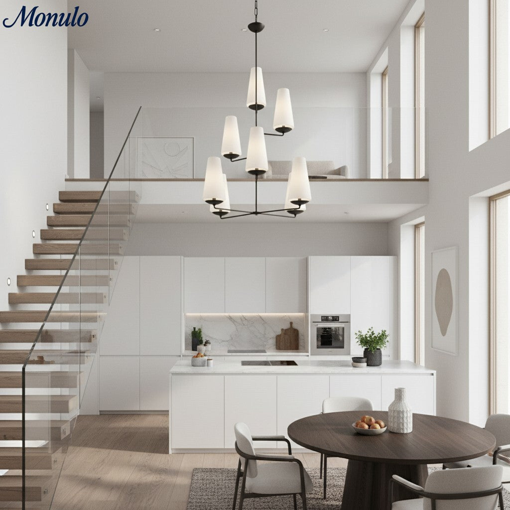 Rowan Tiered vertical Multi-Head Chandelier - Modern Metal and Fabric ...