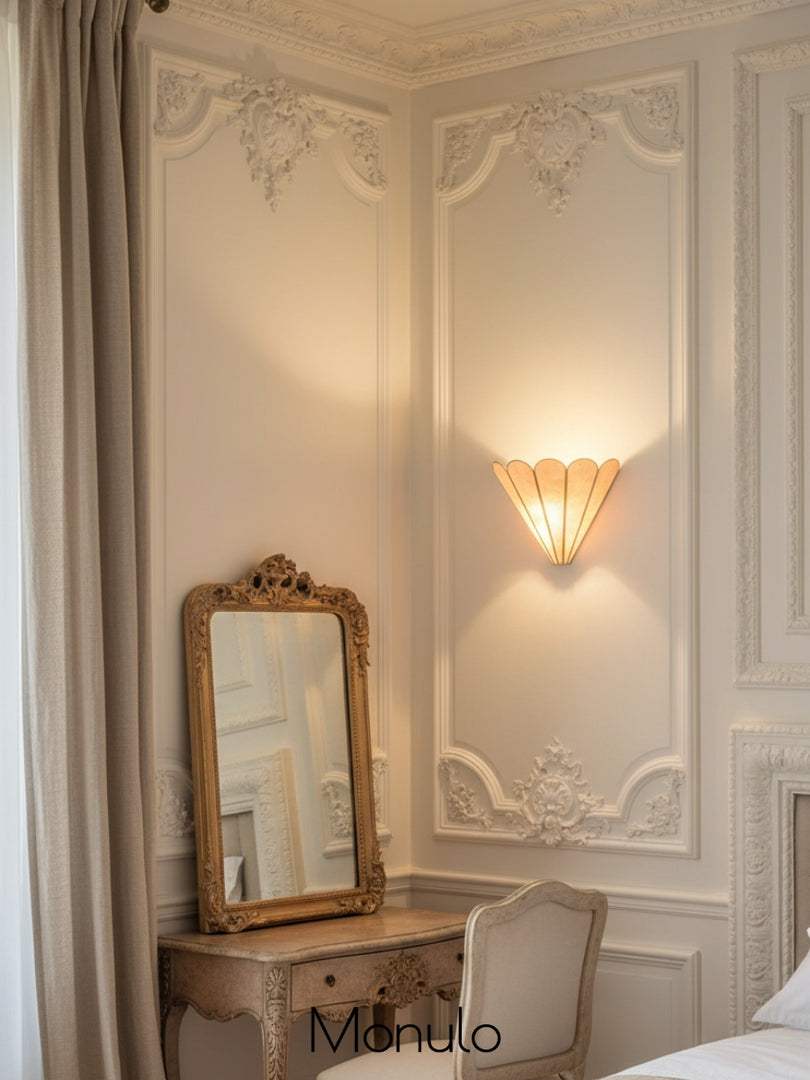 Lumica Retro Faceted Sconce - Brass Capiz Shell Wall Light for Bedroom