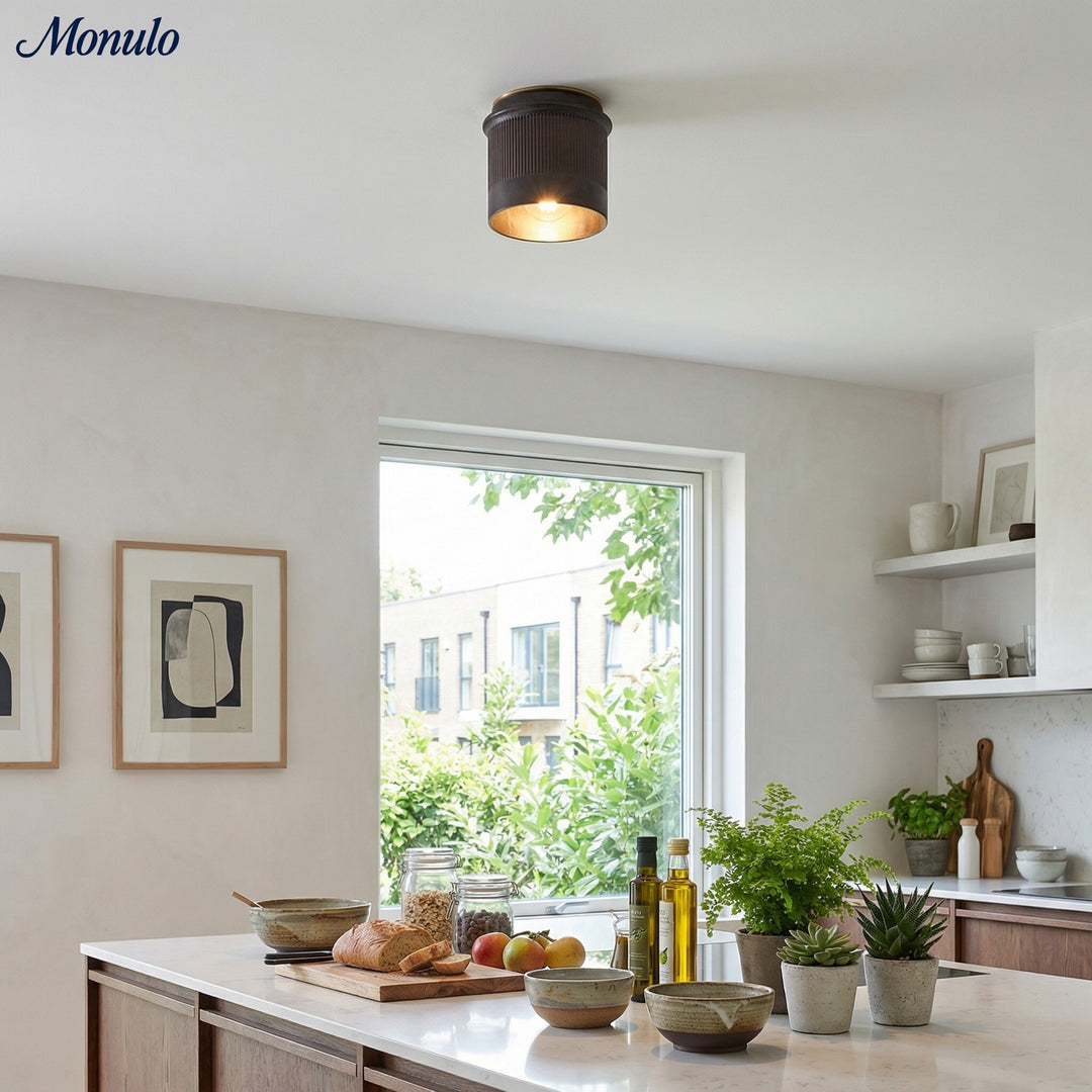 Velara Vintage Industrial Flush-Mount Ceiling Light - Rustic Black Metal Design Perfect for Bedroom or Dining Room