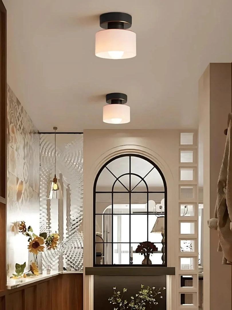 Nordic Morandi Cylinder Glass Ceiling Light – Colorful Fixture For Hallways
