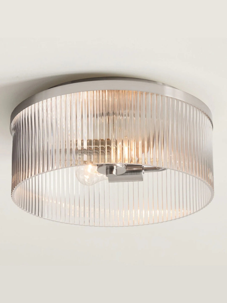 Bravira Elegant Ribbed Glass Flush-Mount Ceiling Light – Modern Low-Profile Fixture for Bedroom