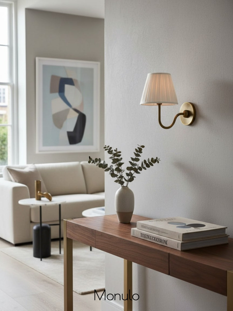 Luvora Fabric Shade Wall Sconce with Drum Shade - Classic Pleated Sconce Light