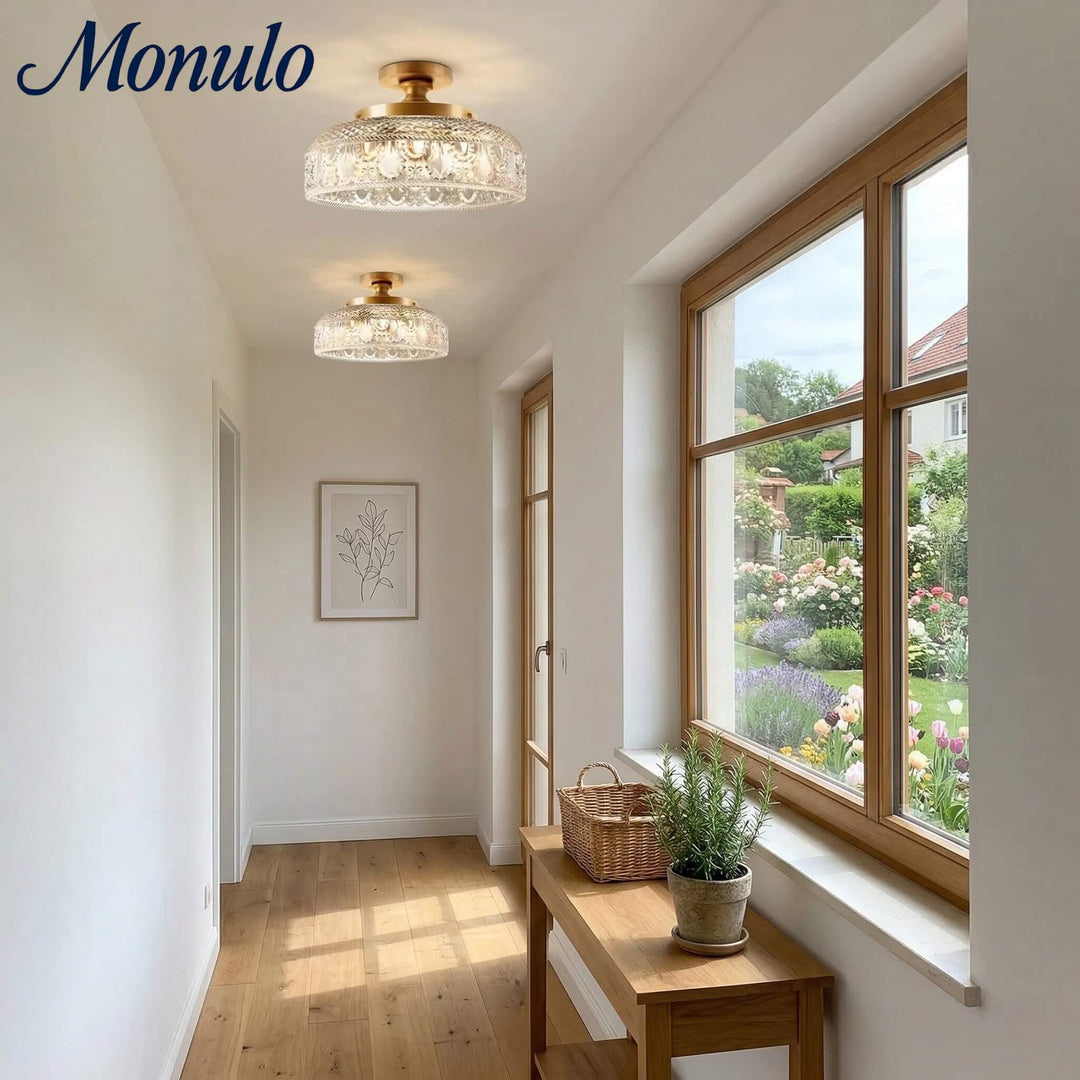 Lámpara de techo Verdoma de vidrio ondulado y metal – Diseño minimalista para dormitorio y pasillo