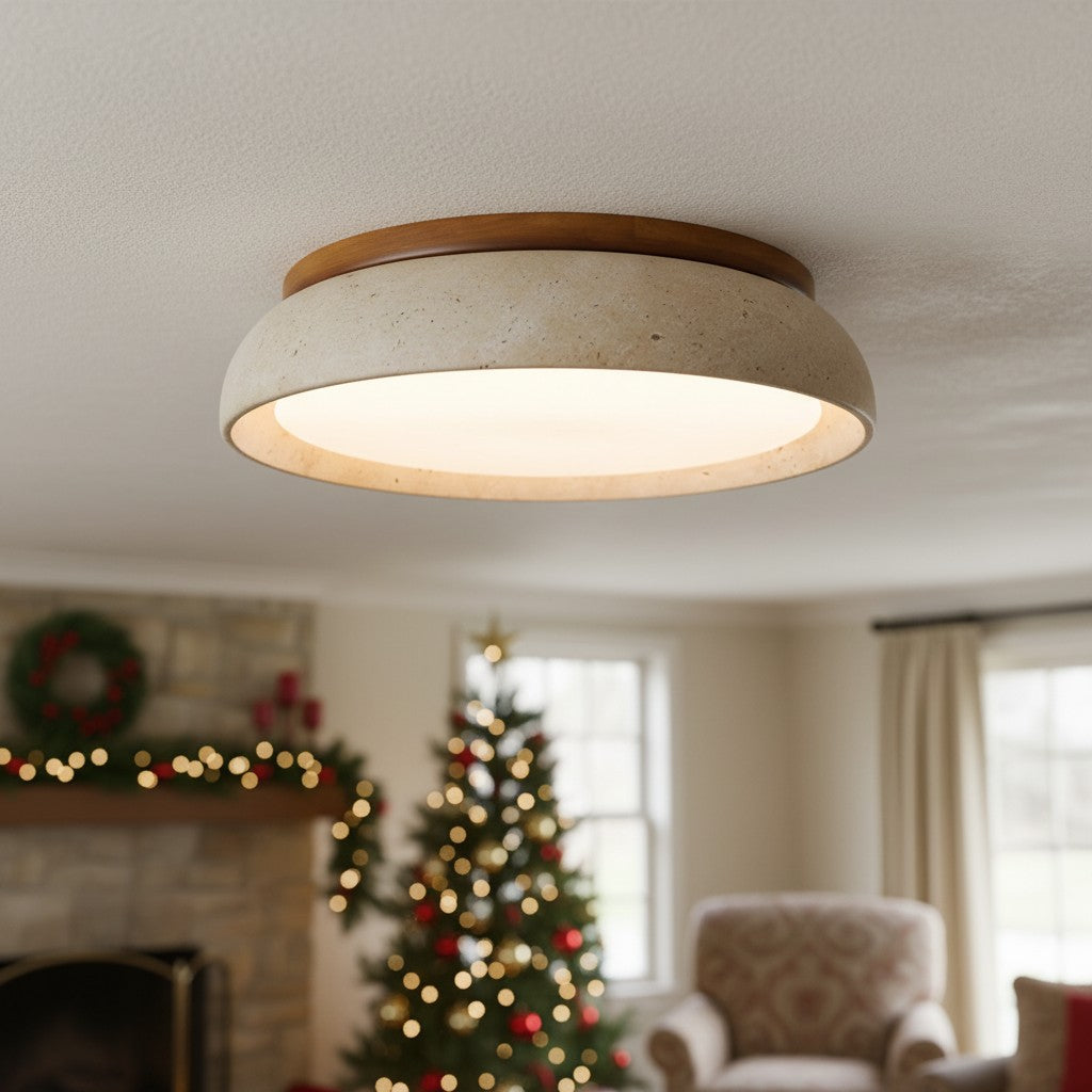 Plafonnier sculptural en travertin Travira - Lumière d'ambiance douce pour chambre, salon ou entrée