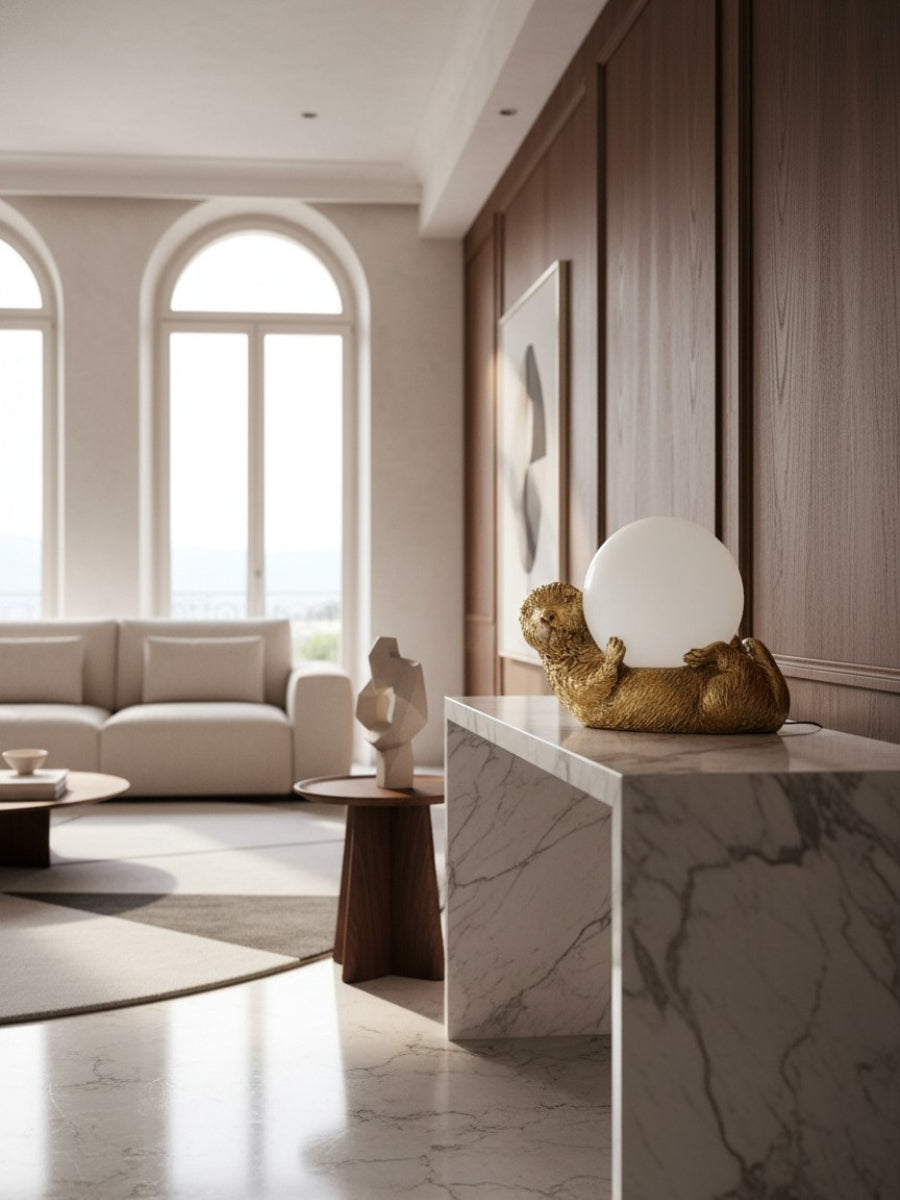 Lámpara de mesita de noche Pawdia con diseño de animales: iluminación clásica con pantalla de tela