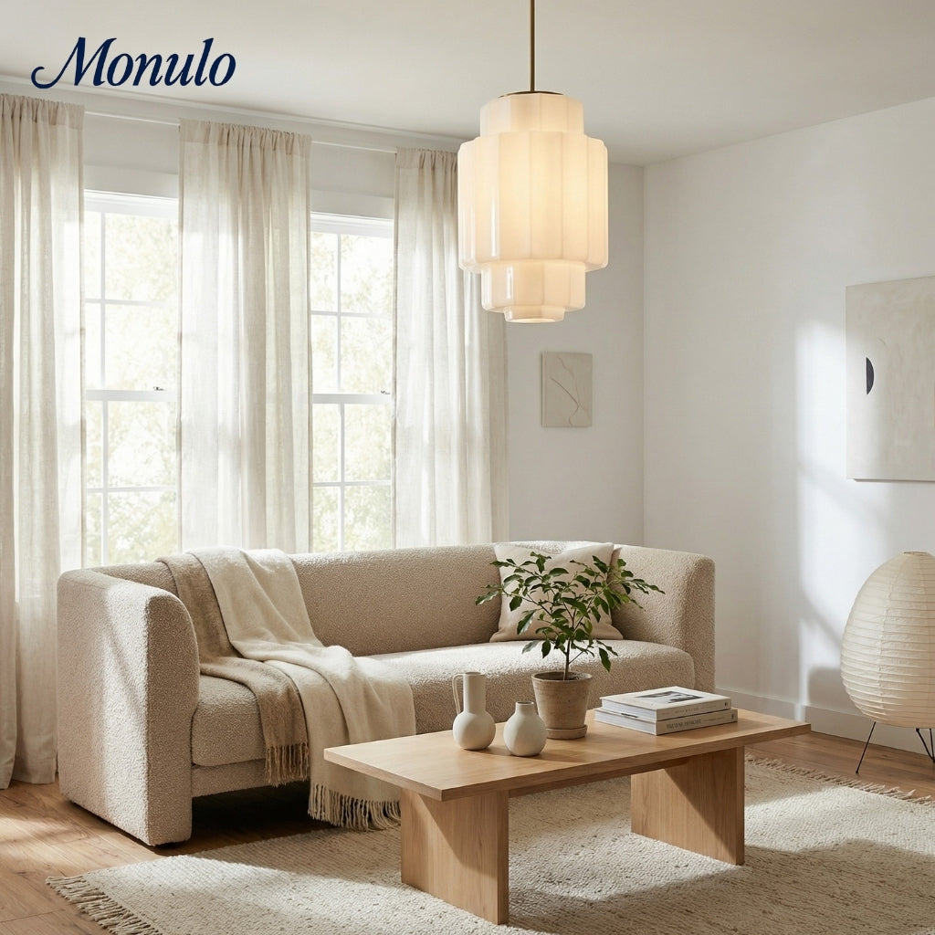 Geotower Glass Tiered Opal Pendant Light - Art Deco Vintage Style Ceiling Lamp for Living and Dining Areas